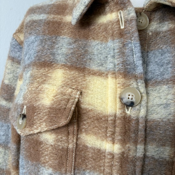 Wilfred Free Ganna Cropped Jacket Aritzia Plaid Wool Shacket Beige Camel Small - Picture 6 of 13